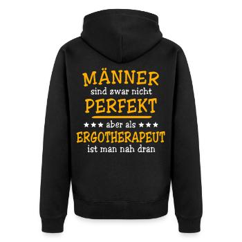 Ergotherapeut Sprüche - Unisex Premium Bio Zip Hoodie - Schwarz - Hinten - Nico (187cm)