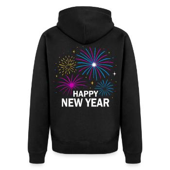 Feuerwerk Silvester Design – Happy New Year - Unisex Premium Bio Zip Hoodie - Schwarz - Hinten - Nico (187cm)