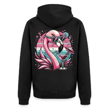 Retro flamingo with cocktail and sunglasses - Unisex Premium Organic Zip Hoodie - black - Back - Nico (187cm)