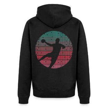 Handballspieler Retro Handballer Herren Handball - Unisex Premium Bio Zip Hoodie - Schwarz - Hinten - Nico (187cm)