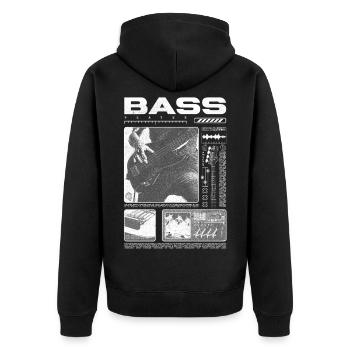 Bassgitarrenliebhaber Bassist Streetwear - Unisex Premium Bio Zip Hoodie - Schwarz - Hinten - Nico (187cm)