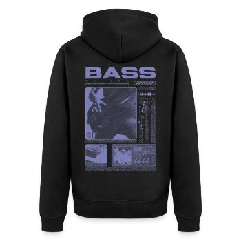 Bassgitarrenliebhaber Bassist Streetwear - Unisex Premium Bio Zip Hoodie - Schwarz - Hinten - Nico (187cm)
