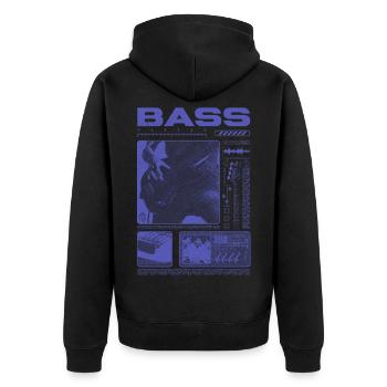 Bassgitarrenliebhaber Bassist Streetwear - Unisex Premium Bio Zip Hoodie - Schwarz - Hinten - Nico (187cm)