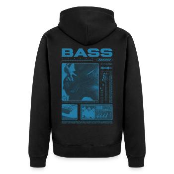Bassgitarrenliebhaber Bassist Streetwear - Unisex Premium Bio Zip Hoodie - Schwarz - Hinten - Nico (187cm)