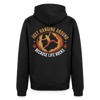 Ich hänge einfach herum, weil das Leben großartig ist - Unisex Premium Bio Zip Hoodie - Schwarz - Hinten - Nico (187cm)