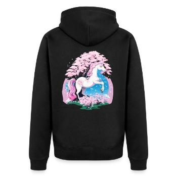 Pastel Unicorn in Cherry Blossom Forest - Unisex Premium Organic Zip Hoodie - black - Back - Nico (187cm)