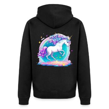 Einhorn Galaxie Neon - Unisex Premium Bio Zip Hoodie - Schwarz - Hinten - Nico (187cm)