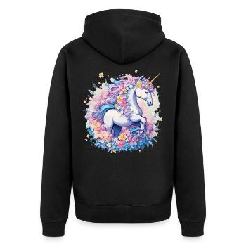 Licorne pastel avec anneau couronne de fleurs - Veste à capuche bio Premium Unisexe - noir - Dos - Nico (187cm)
