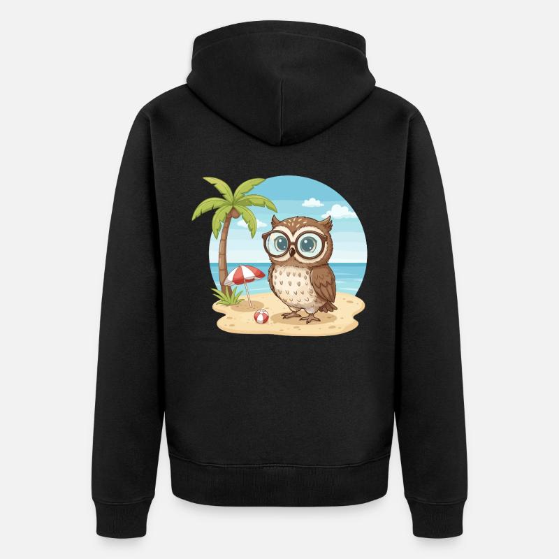 Süße Eule mit Brille Strandsommerferien - Unisex Premium Bio Zip Hoodie - Schwarz