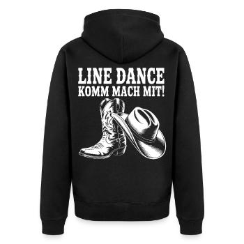 Line Dance Komm mach mit! Cowboyhut Westernstiefel - Unisex Premium Bio Zip Hoodie - Schwarz - Hinten - Nico (187cm)