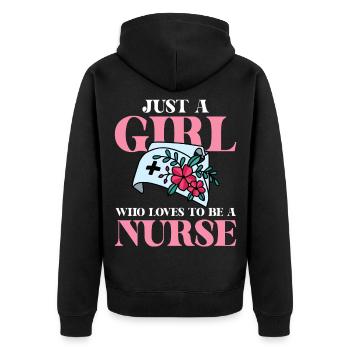 Nur eine Frau, die Krankenschwester liebt - Unisex Premium Bio Zip Hoodie - Schwarz - Hinten - Nico (187cm)