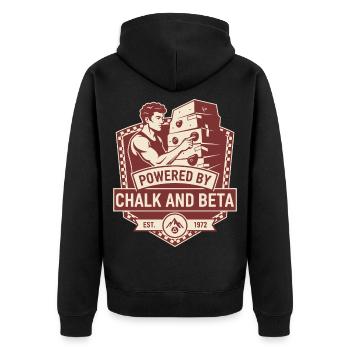 Angeführt von Kreide- und Beta-Kletterhumor - Unisex Premium Bio Zip Hoodie - Schwarz - Hinten - Nico (187cm)