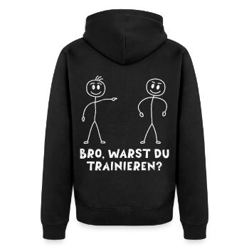 Strichmännchen HAST DU TRAINIERT Lustiges - Unisex Premium Bio Zip Hoodie - Schwarz - Hinten - Nico (187cm)