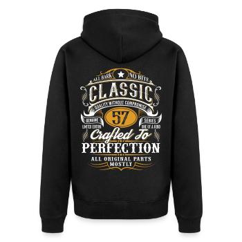 57. Geburtstag - Unisex Premium Bio Zip Hoodie - Schwarz - Hinten - Nico (187cm)