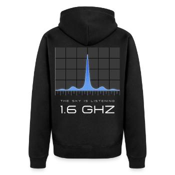 UAP Frequency 1.6 GHz – Heaven Is Listening - Unisex Premium Organic Zip Hoodie - black - Back - Nico (187cm)