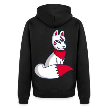 White and Red Fox Manga - Unisex Premium Bio Zip Hoodie - Schwarz - Hinten - Nico (187cm)