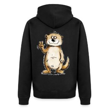 Otter Peacezeichen Design - Unisex Premium Bio Zip Hoodie - Schwarz - Hinten - Nico (187cm)