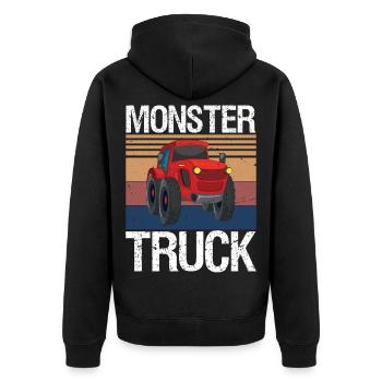 Monster Trucks are My Jam Vintage Retro Monster - Unisex Premium Organic Zip Hoodie - black - Back - Nico (187cm)