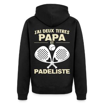 Papa Padel Vatertags-Padelistengeschenk - Unisex Premium Bio Zip Hoodie - Schwarz - Hinten - Nico (187cm)