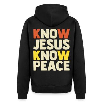 Erkenne Jesus Kenne Frieden Christliches Geschenk Glaube - Unisex Premium Bio Zip Hoodie - Schwarz - Hinten - Nico (187cm)