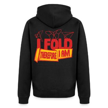 Origami I Fold Therefore I Am - Unisex Premium Organic Zip Hoodie - black - Back - Nico (187cm)