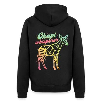 Okapi Whisperer - Unisex Premium Bio Zip Hoodie - Schwarz - Hinten - Nico (187cm)