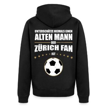 Alter Mann - Zürich Fan | Retro Vintage Edition - Unisex Premium Bio Zip Hoodie - Schwarz - Hinten - Nico (187cm)