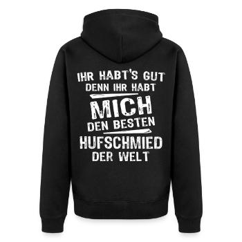 Hufschmied - Unisex Premium Bio Zip Hoodie - Schwarz - Hinten - Nico (187cm)