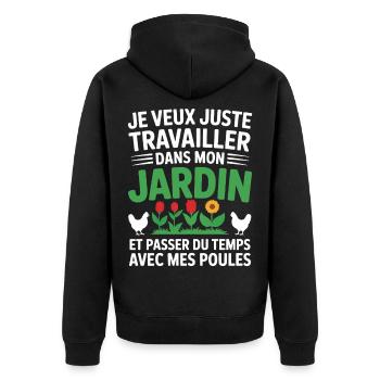 Ich arbeite im Garten und kümmere mich um meine Hühner - Unisex Premium Bio Zip Hoodie - Schwarz - Hinten - Nico (187cm)