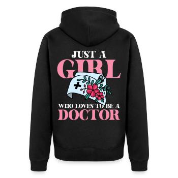 Just a Girl Doctor Tee - Unisex Premium Organic Zip Hoodie - black - Back - Nico (187cm)