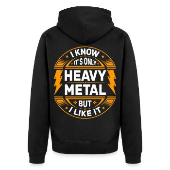 I Know It’s Only Heavy Metal Badge - Unisex Premium Organic Zip Hoodie - black - Back - Nico (187cm)
