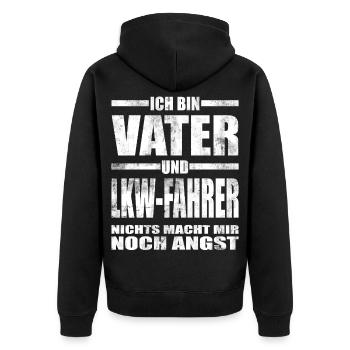 Vater und LKW-Fahrer Lustiger Spruch Papa Vatertag - Unisex Premium Bio Zip Hoodie - Schwarz - Hinten - Nico (187cm)