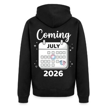Baby Coming July 2026 Funny Baby Shower Gift - Unisex Premium Organic Zip Hoodie - black - Back - Nico (187cm)