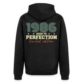 1986 - Unisex Premium Organic Zip Hoodie - black - Back - Nico (187cm)