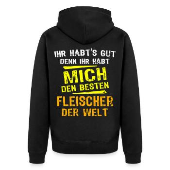 Butcher Gift - Unisex Premium Organic Zip Hoodie - black - Back - Nico (187cm)