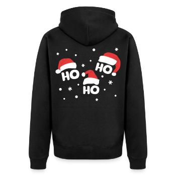 HO HO HO mit Weihnachtsmützen Weihnachtsmann - Unisex Premium Bio Zip Hoodie - Schwarz - Hinten - Nico (187cm)