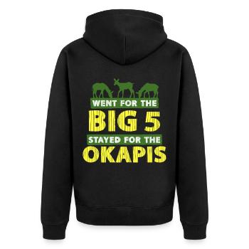 Okapi Tier - Unisex Premium Bio Zip Hoodie - Schwarz - Hinten - Nico (187cm)