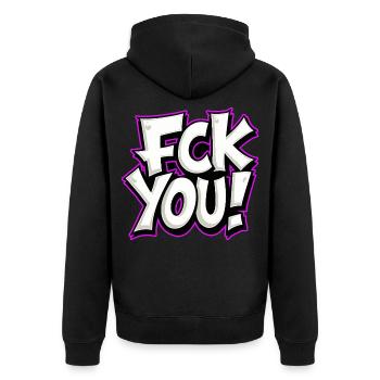FCK YOU lettering provocative statement - Unisex Premium Organic Zip Hoodie - black - Back - Nico (187cm)