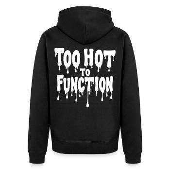 Too Hot To Function Sommer Spruch lustig - Unisex Premium Bio Zip Hoodie - Schwarz - Hinten - Nico (187cm)