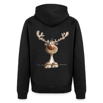 Lustiges Rentier Cartoon Motiv Weihnachten - Unisex Premium Bio Zip Hoodie - Schwarz - Hinten - Nico (187cm)