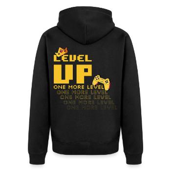 Funny Level Up One More Level Gamer pixel gaming  - Unisex Premium Organic Zip Hoodie - black - Back - Nico (187cm)