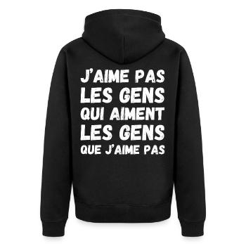 Leute, die ich nicht mag - Unisex Premium Bio Zip Hoodie - Schwarz - Hinten - Nico (187cm)