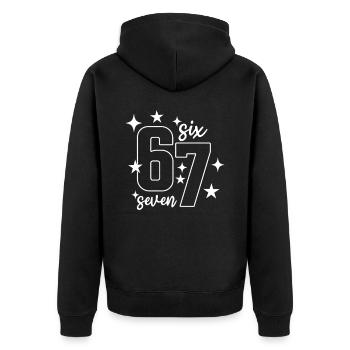 67 - Six Seven SixSeven 6-7 - Unisex Premium Bio Zip Hoodie - Schwarz - Hinten - Nico (187cm)