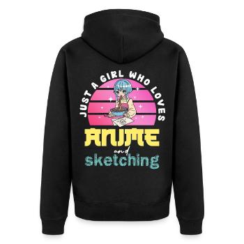 Anime Inspired: Ramen and Sketches - Unisex Premium Organic Zip Hoodie - black - Back - Nico (187cm)