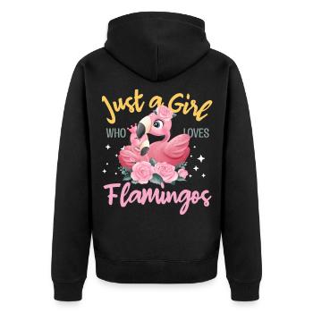 Nur ein Mädchen liebt Flamingos - Unisex Premium Bio Zip Hoodie - Schwarz - Hinten - Nico (187cm)