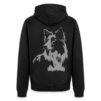 Border Collie Portrait – Kraftvolles Hundemotiv - Unisex Premium Bio Zip Hoodie - Schwarz - Hinten - Nico (187cm)