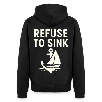 Refuse to Sink – Maritime Typo Meer Segeln Boot - Unisex Premium Bio Zip Hoodie - Schwarz - Hinten - Nico (187cm)