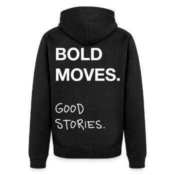 Bold Moves. Good Stories. - Unisex Premium Organic Zip Hoodie - black - Back - Nico (187cm)