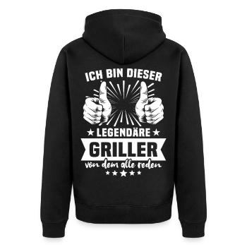 Griller Legend - Unisex Premium Organic Zip Hoodie - black - Back - Nico (187cm)