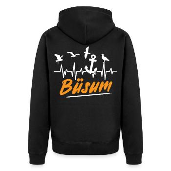 Nordsee Urlaub BÜSUM Wattenmeer Lustiges - Unisex Premium Bio Zip Hoodie - Schwarz - Hinten - Nico (187cm)